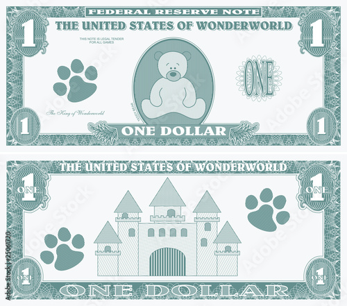 Childrens game money - one dollar bill