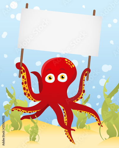 Vector. Octopus holding blank sign