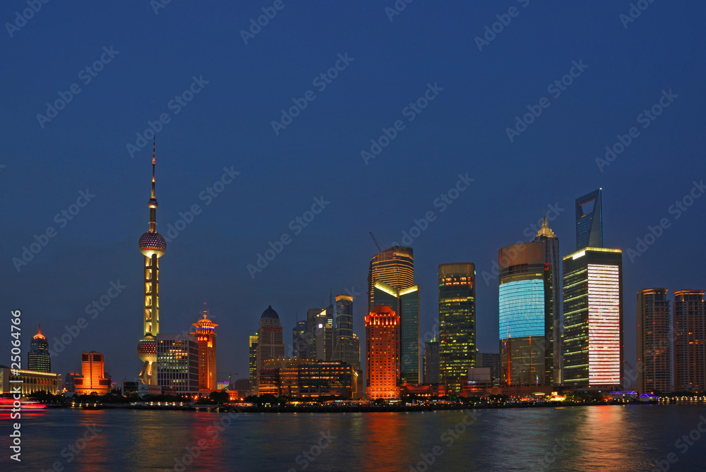 Shanghai Huangpu river and Pudong buildings  night view.