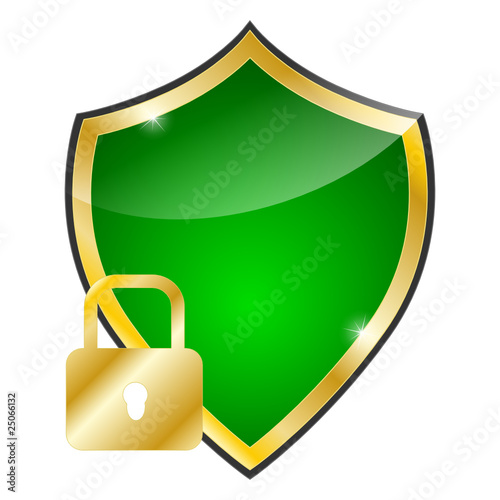 glossy green and golden shield - protection