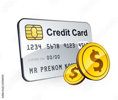 Carte bancaire et pièces dollar