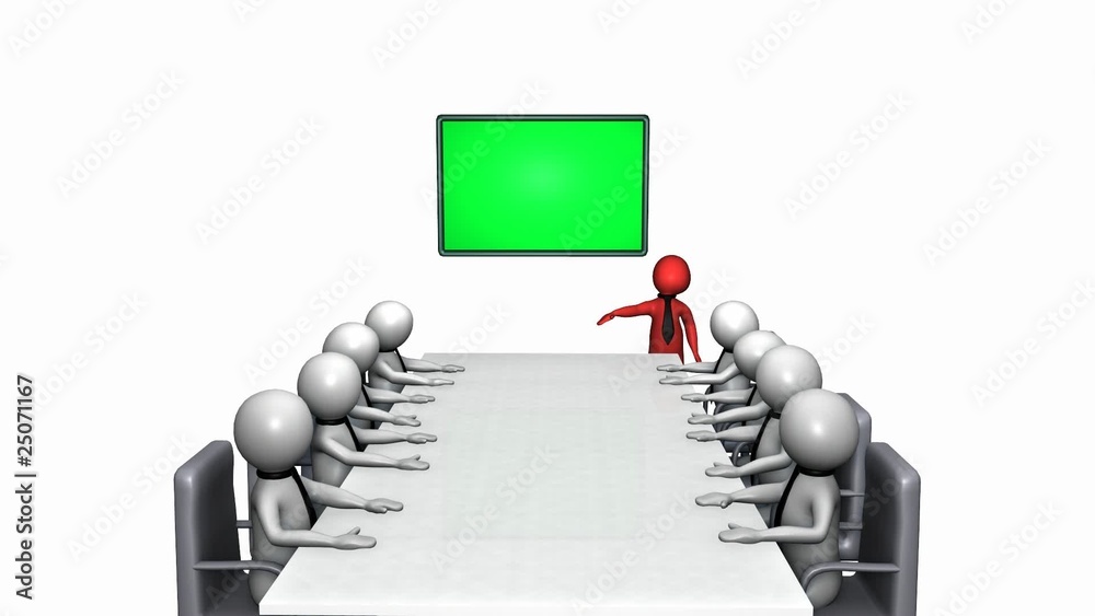 Business presentation with colorful characters against a white b
