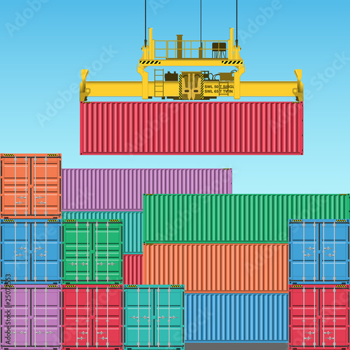 Stacks of Freight Containers at the Docks with a Crane