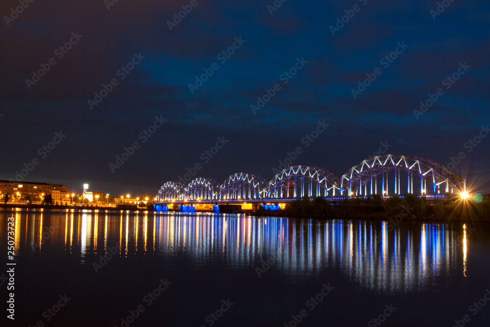 Night scene with city river and sky