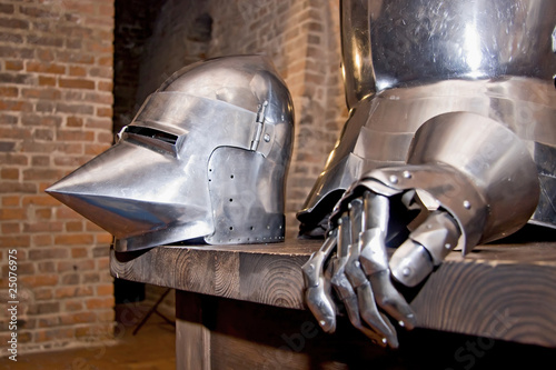 Medieval armor in old interior.