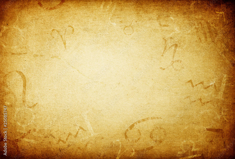Texture of old paper with zodiac signs, abstract astrology theme - obrazy, fototapety, plakaty 