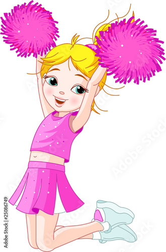 Cute cheerleading girl jumping in air