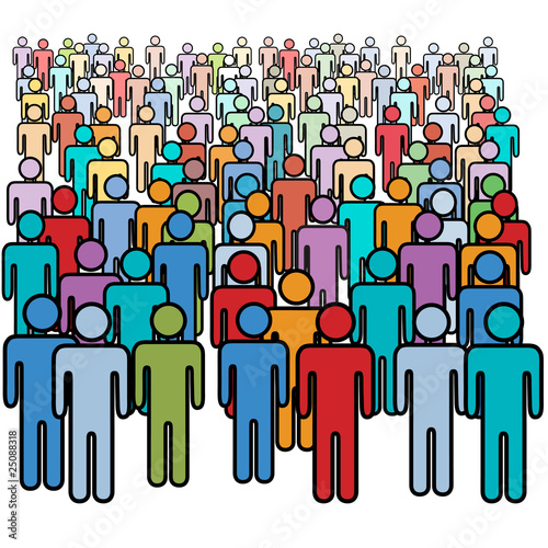 Big crowd of many colors social people group