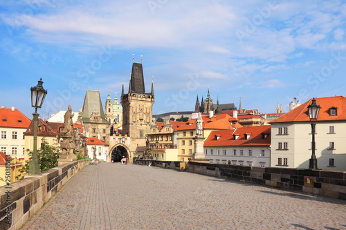 The colorful Prague gothic Castle with the Charles Bridge