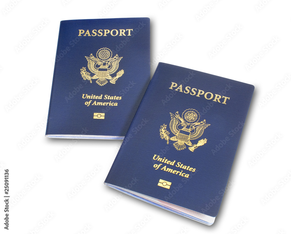 Two angled US passports, isolated Two angled US passports, isolated