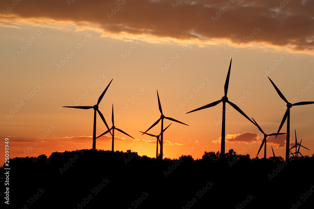 Silhouette of wind power station