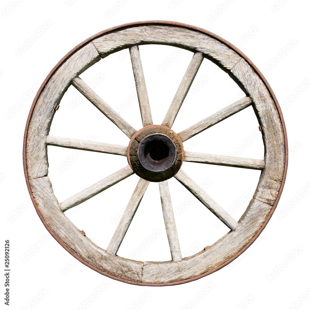 Old Traditional Wooden Wheel Isolated on White
