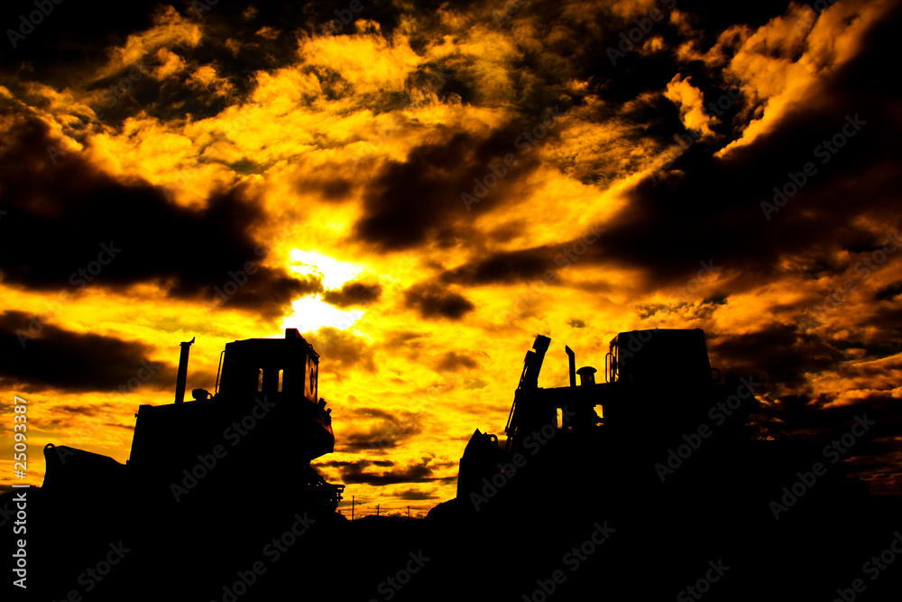 Fototapeta premium Tractor in construction site on mountain