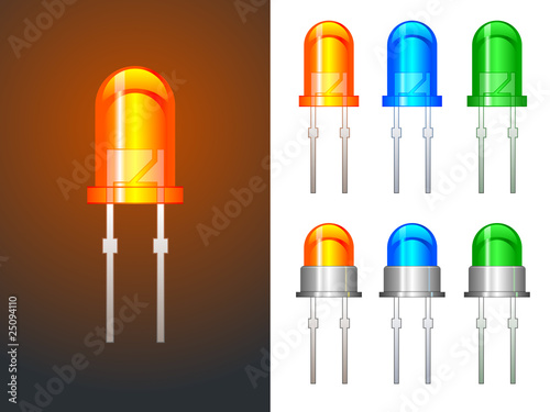 Red, green and blue leds in glass and metallic variants