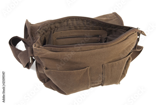 Opened brown female bag | Isolated