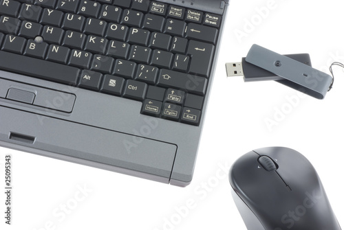 Laptop, mouse and USB flash