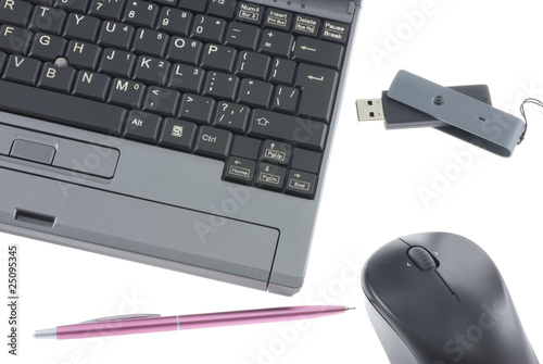 Laptop, mouse, USB flash and pen