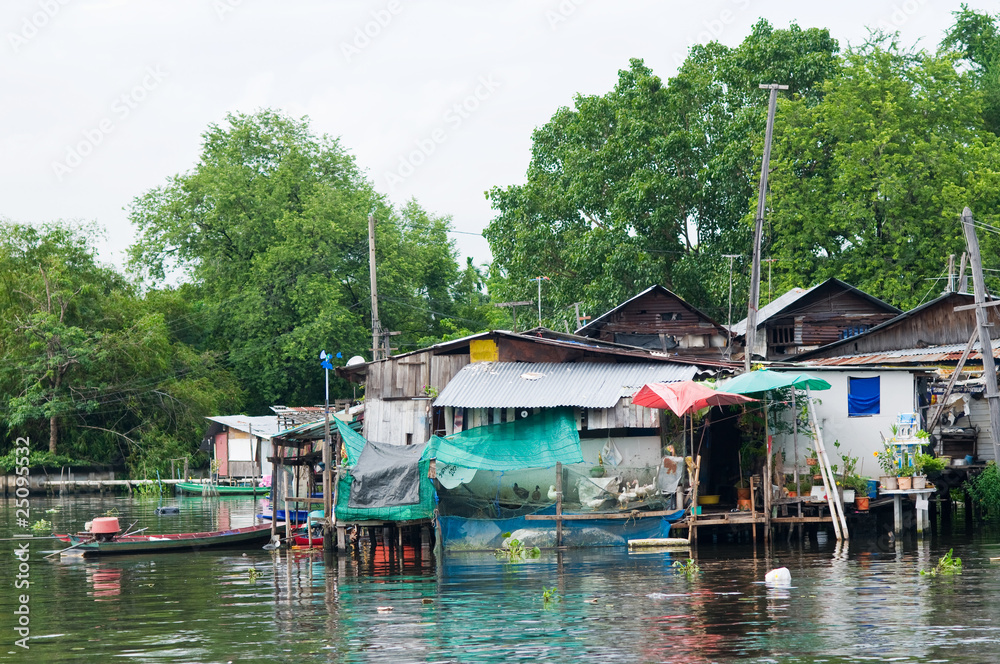 Traditional Thai community along a canal in Bangkok