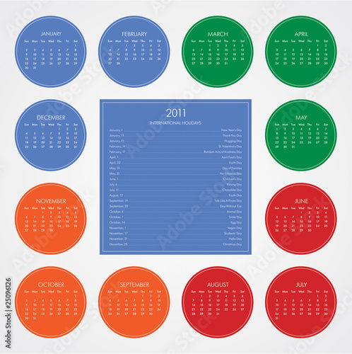 Calendar with international holidays
