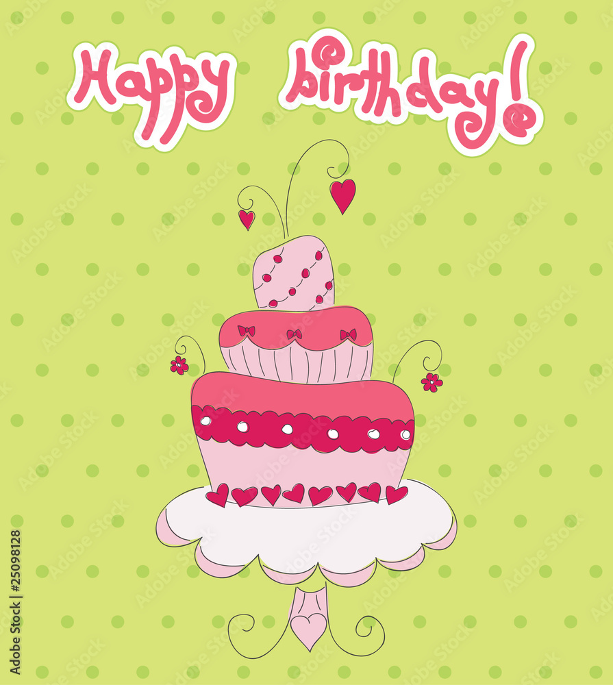 Pink cake on green dotted background. Vector Pink cake on green dotted background. Vector