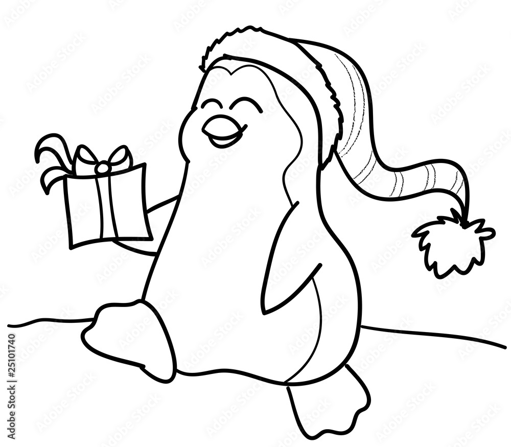 Obraz premium Pinguino con regalo da colorare