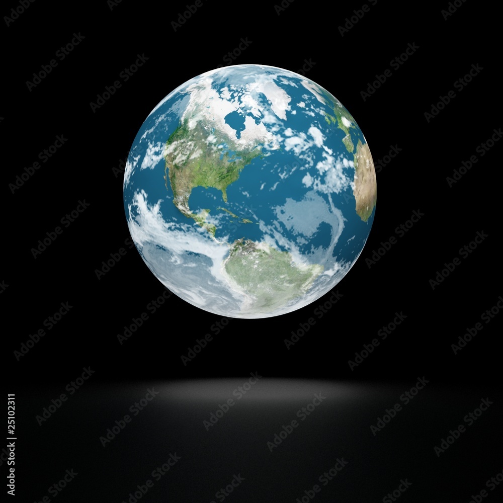Earth model on black background with shadow. Polus view. Earth model on black background with shadow. Polus view.