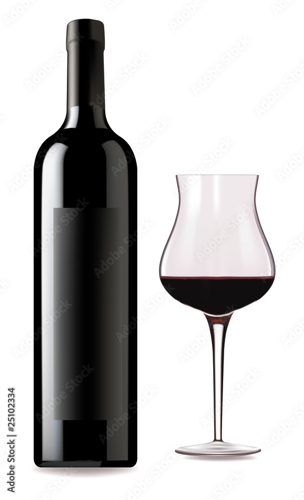 Glass of red wine and bottle on a white background. Glass of red wine and bottle on a white background.
