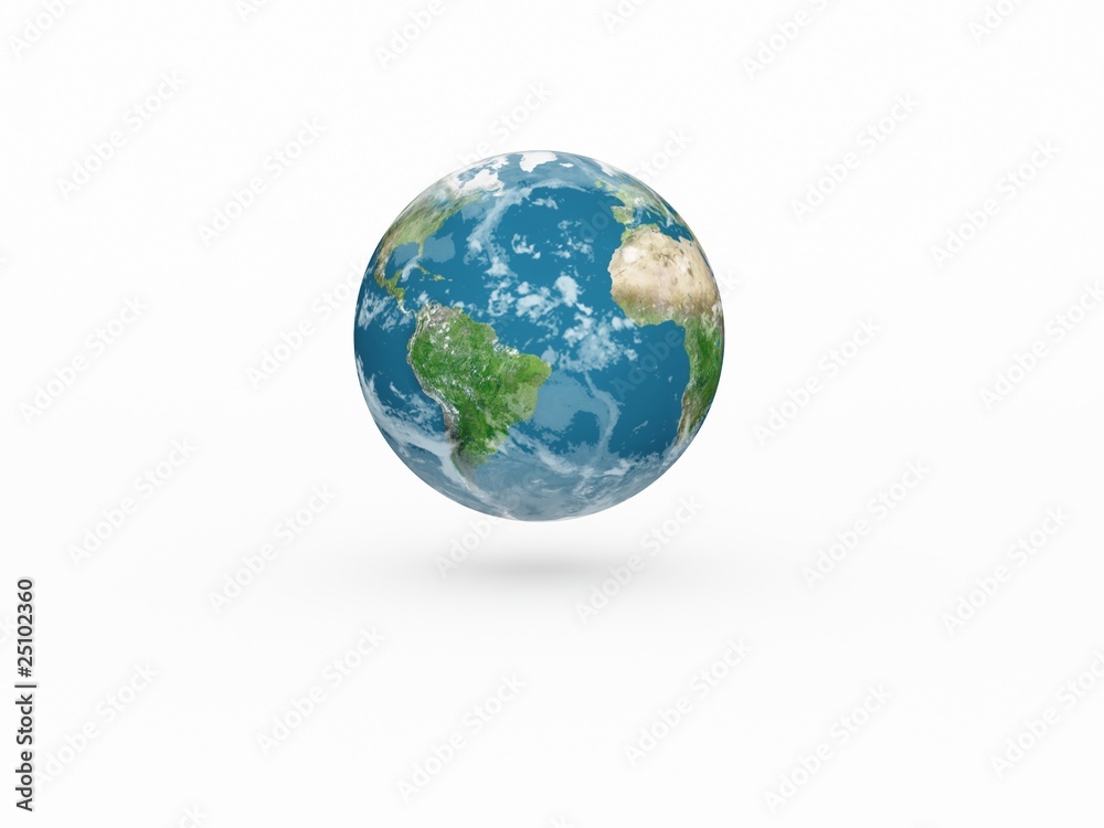 Earth model on white background with shadow