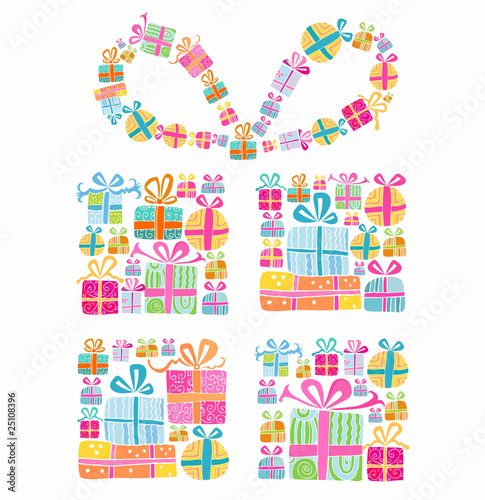 Decorative gift box formed by several tiny gift boxes