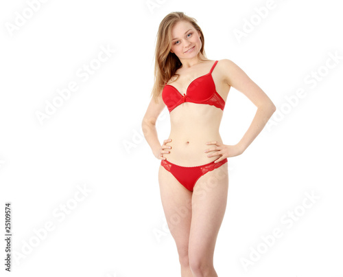 Woman in red underwear