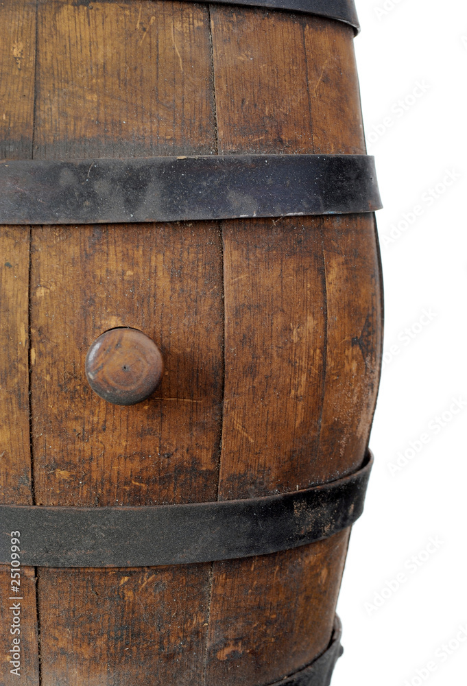 Old wooden barrel with stopper