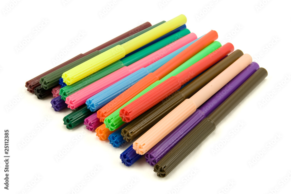 Multicolored felt tip pens on white background Multicolored felt tip pens on white background