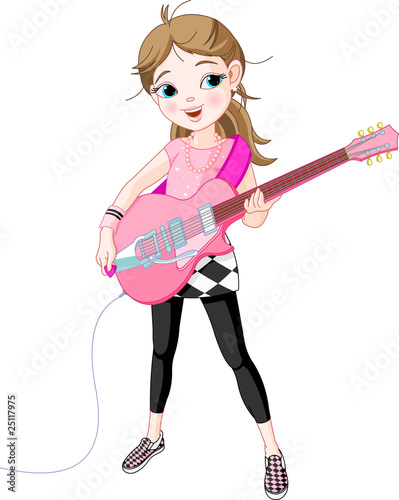 Rock star girl playing guitar