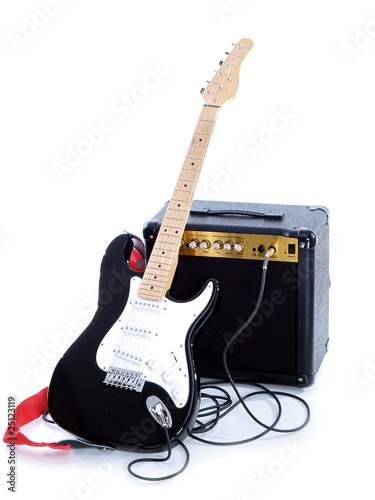 guitar and amp isolated on white background