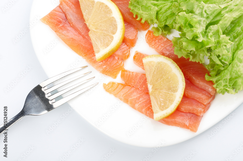Salted salmon on white plate