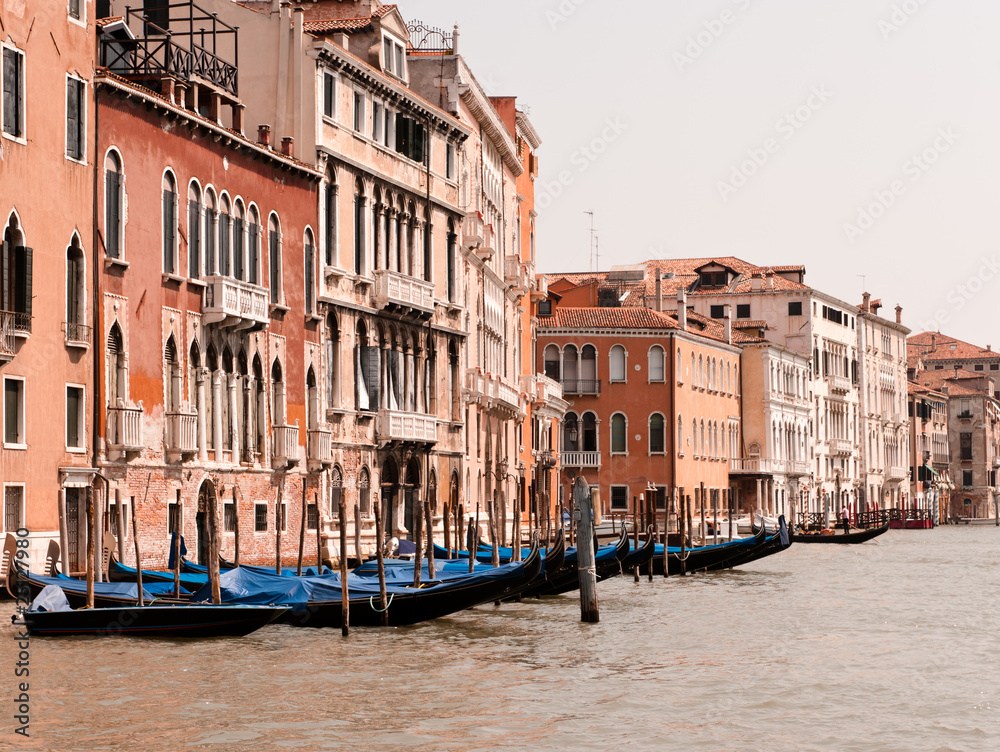 Gondolas on Grand Canal in Venice.