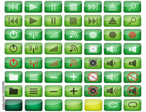 green audio-video player buttons