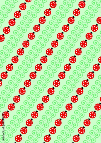 Background from green blades and ladybirds