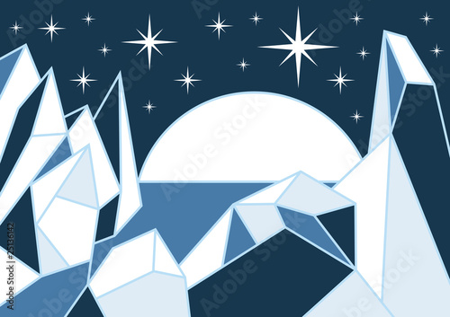 Vector Illustration of iceberg in the ocean and moon