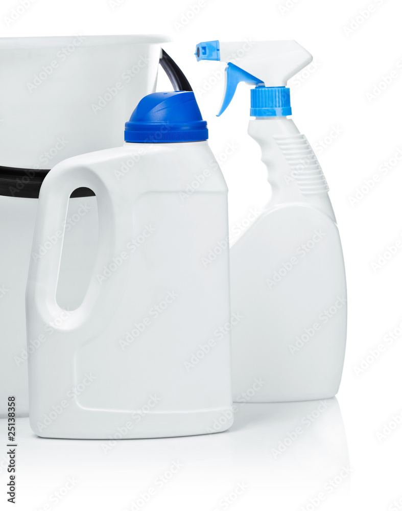 bottles on a background of white bucket bottles on a background of white bucket