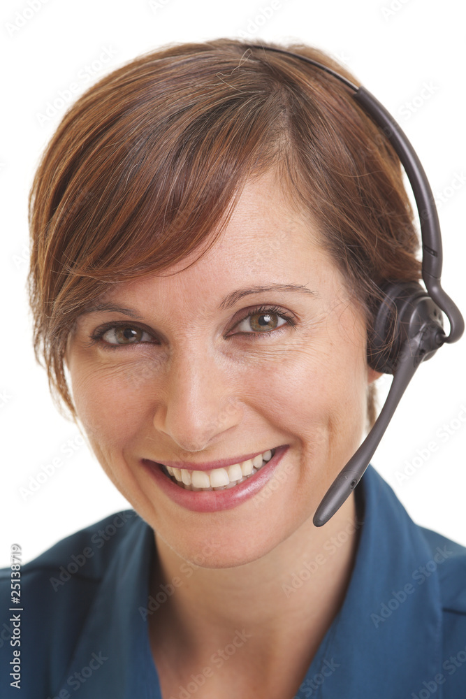 Portrait of smiling young woman telemarketer