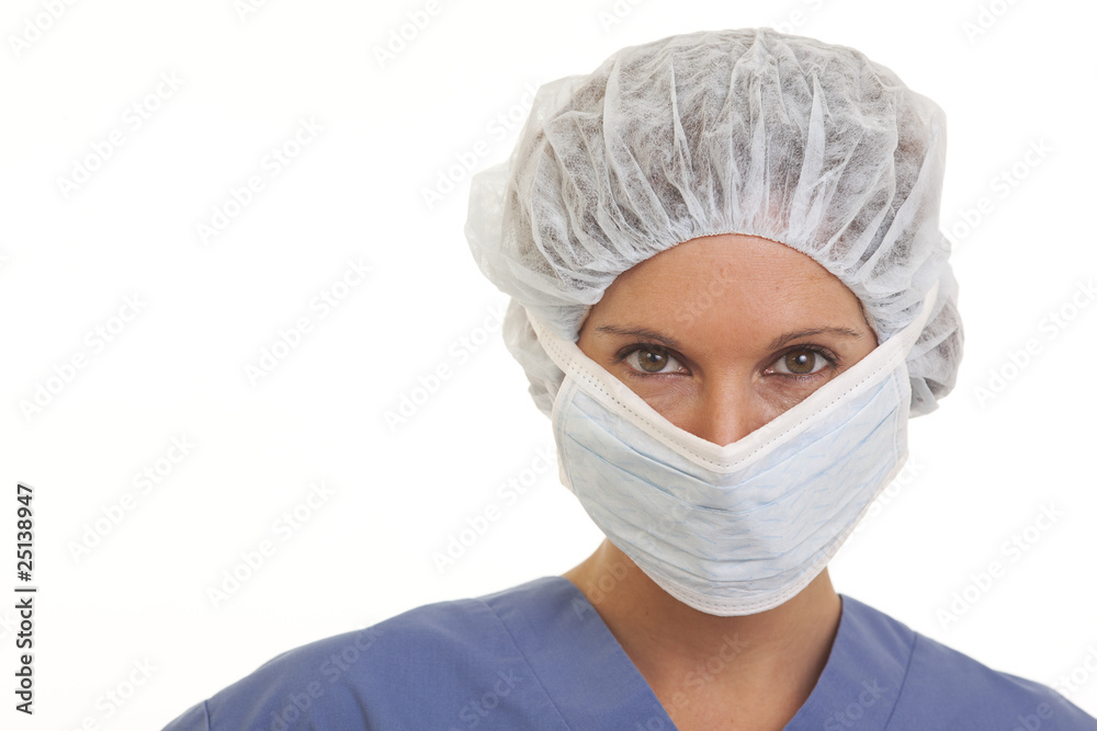 Close up portrait of woman doctor with mask and cap Close up portrait of woman doctor with mask and cap