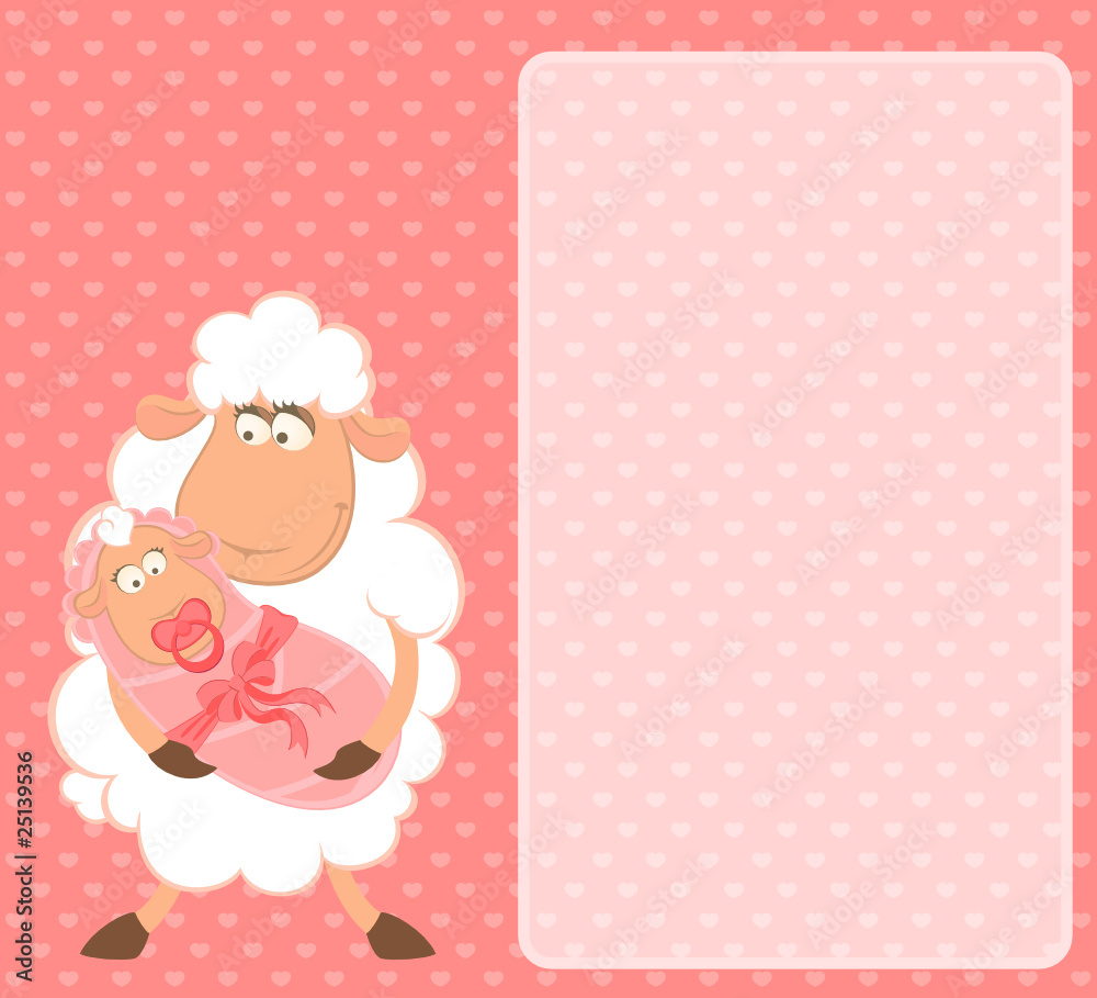 Fototapeta premium Cartoon smiling sheep mother with infant baby