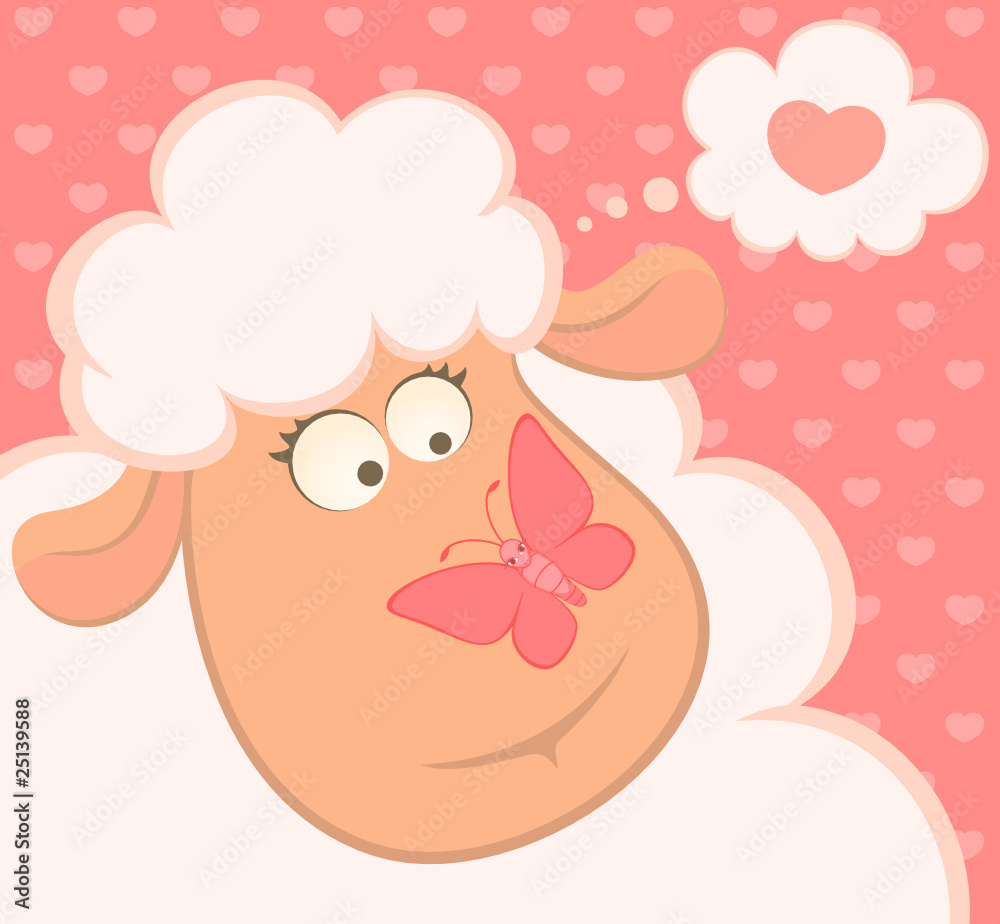 cartoon smiling sheep with butterfly cartoon smiling sheep with butterfly
