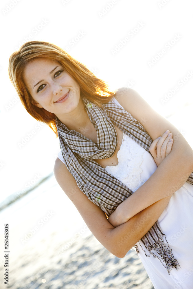 Beautiful red-haired girl on white background Beautiful red-haired girl on white background