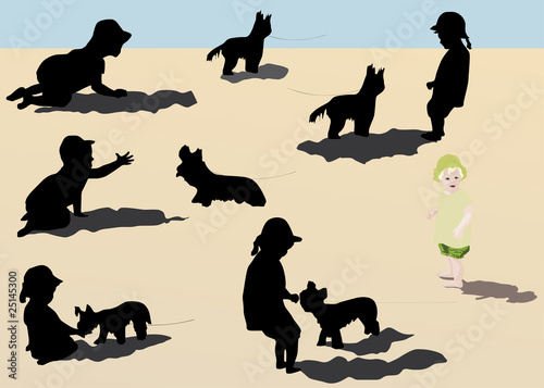 little girls and dogs illustration