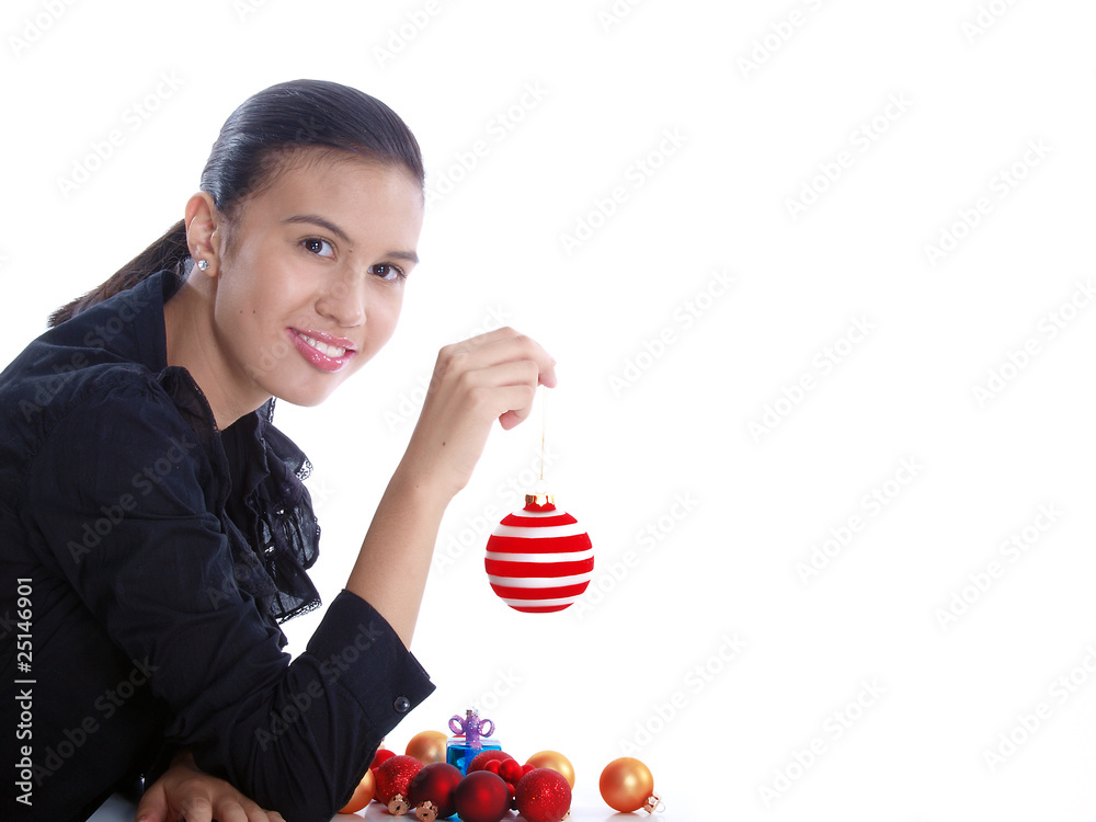 smiling pretty girl with christmas decoration smiling pretty girl with christmas decoration