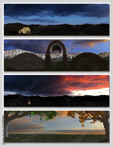 four different fantasy landscapes for banner, background or illu