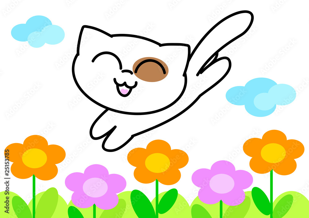 Fototapeta premium Gatto bianco in mezzo ai fiori