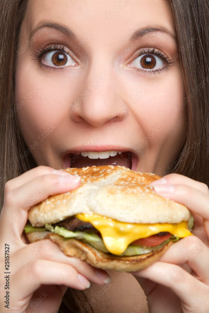 Woman Eating Hamburger